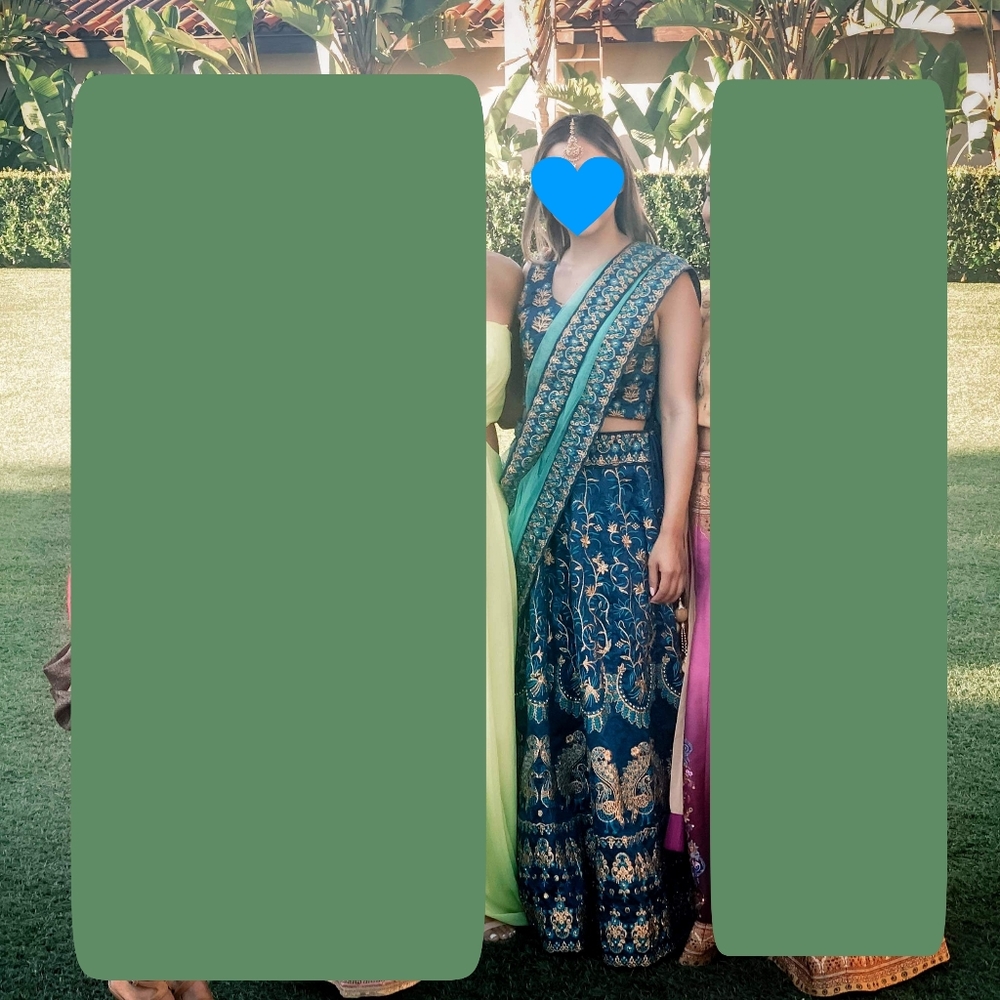 Custom made blue Choli and Lehenga skirt with a matching Dupatta